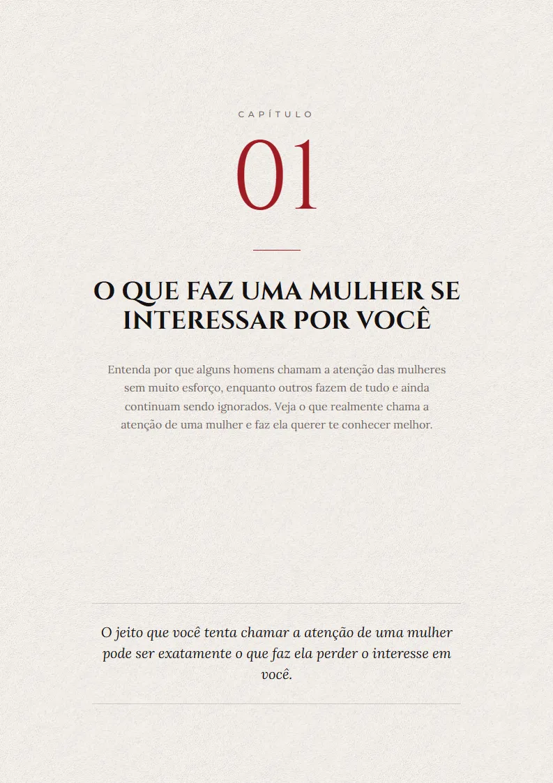 Abertura do capítulo 1, O que faz uma mulher se interessar por você